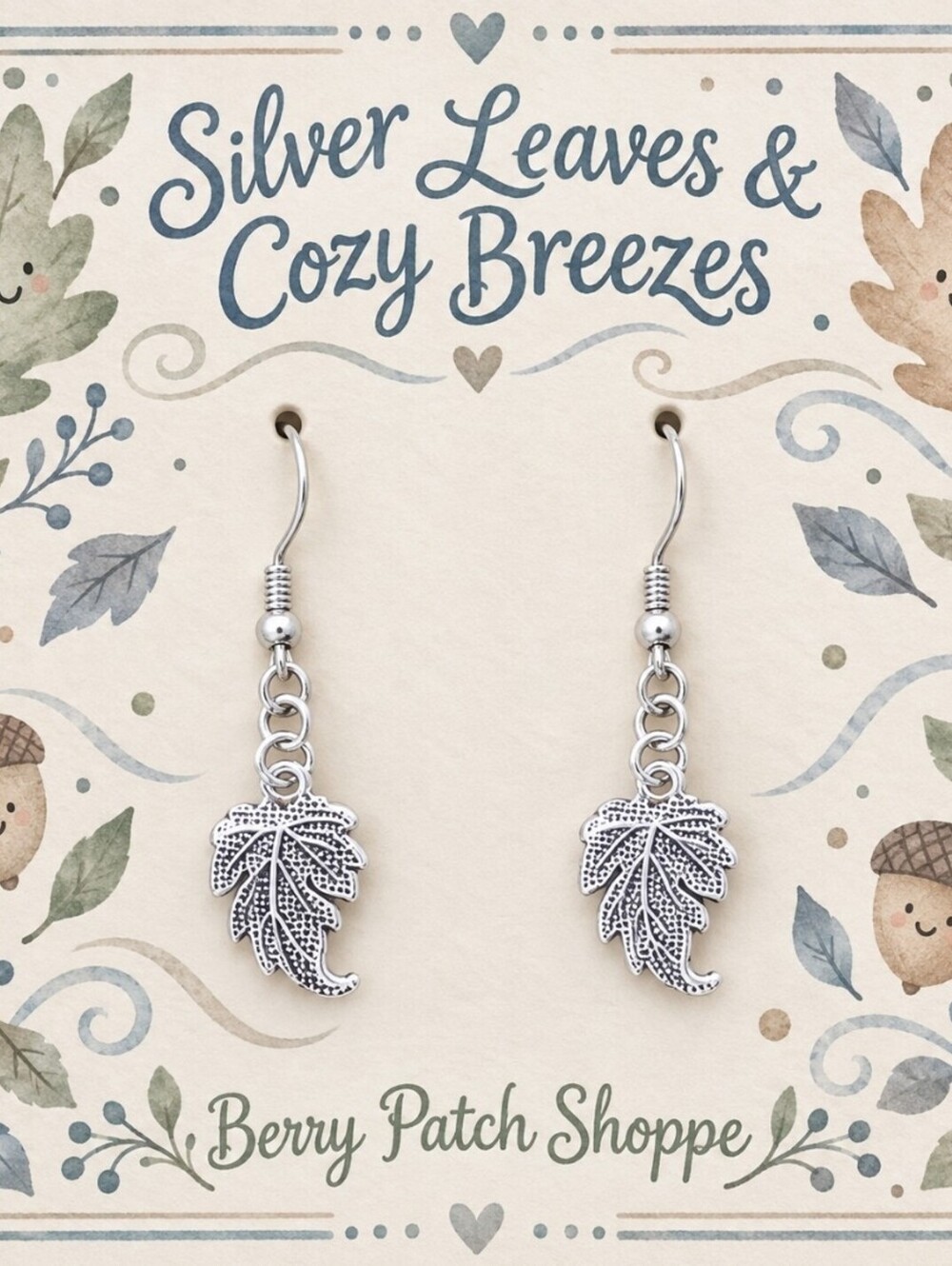 Fall Thanksgiving Harvest Cozy breezes Silver Dangle Drop Earrings